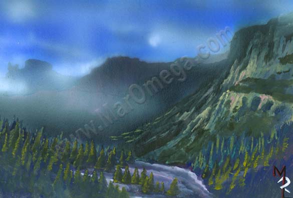 Misty Mountains airbrush & gouache